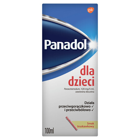 Panadol para niños 120 mg/ 5 ml, suspensión oral, sabor fresa, 100 ml