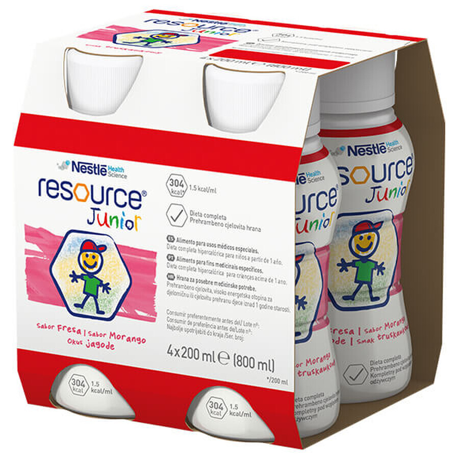 Resource Junior, preparado nutricional para mayores de 1 año, sabor fresa, 4 x 200 ml