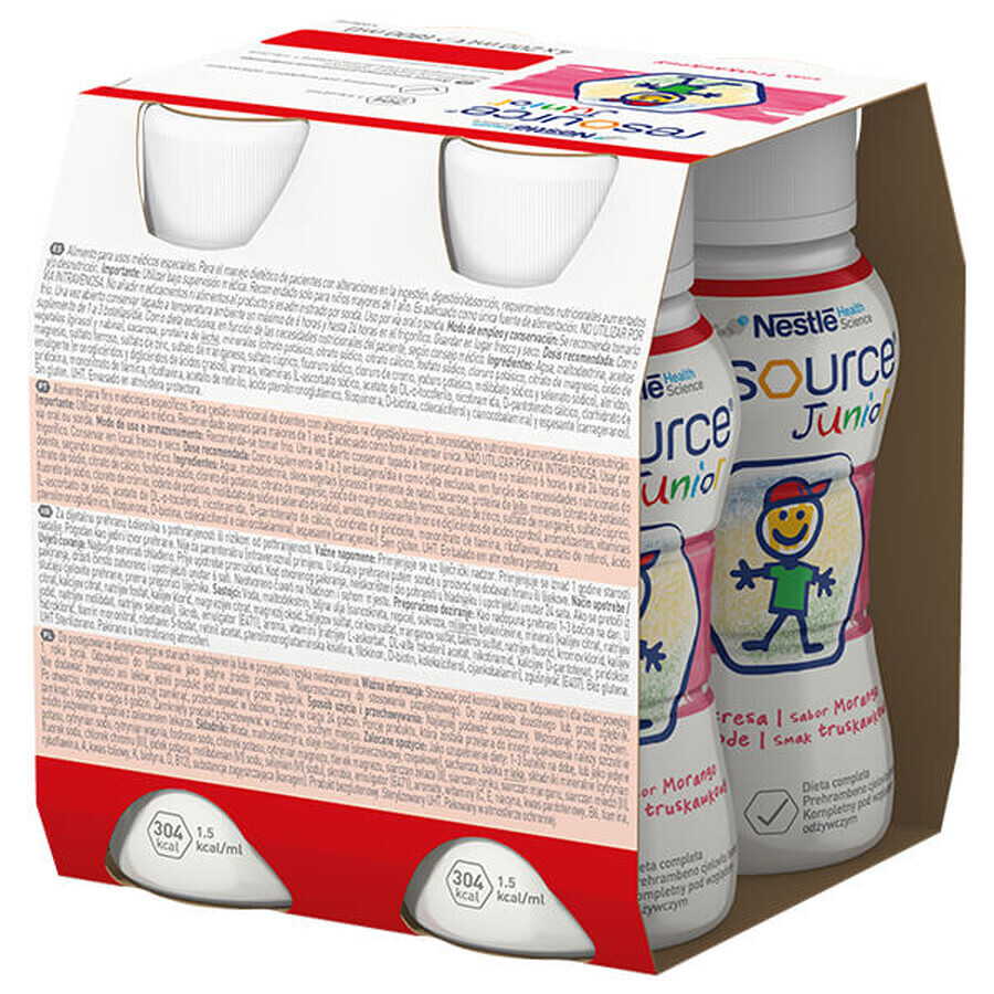 Resource Junior, preparado nutricional para mayores de 1 año, sabor fresa, 4 x 200 ml