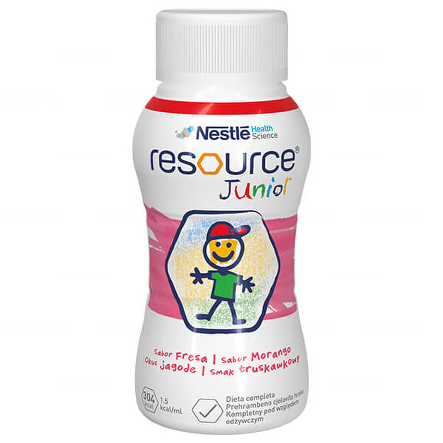 Resource Junior, preparado nutricional para mayores de 1 año, sabor fresa, 4 x 200 ml