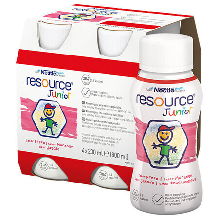 Resource Junior, preparado nutricional para mayores de 1 año, sabor fresa, 4 x 200 ml