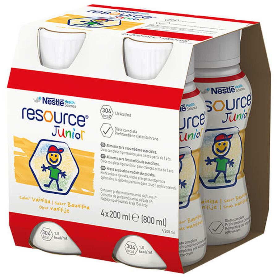 Resource Junior, nutritionele bereiding vanaf 1 jaar, vanillesmaak, 4 x 200 ml 