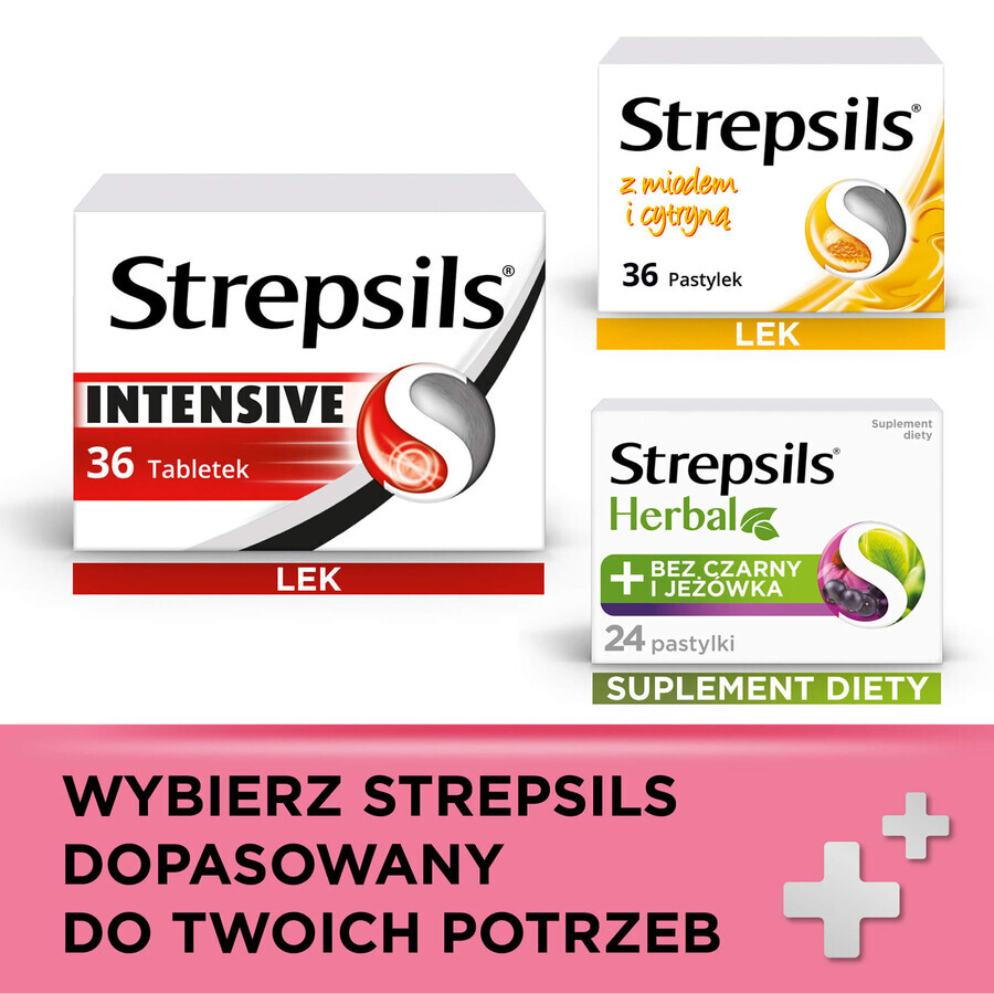 Strepsils Junior 1,2 mg + 0,6 mg, sin azúcar, sabor fresa, 24 pastillas para chupar