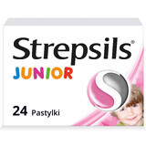 Strepsils Junior 1.2 mg + 0.6 mg, sugar-free, strawberry flavor, 24 tablets