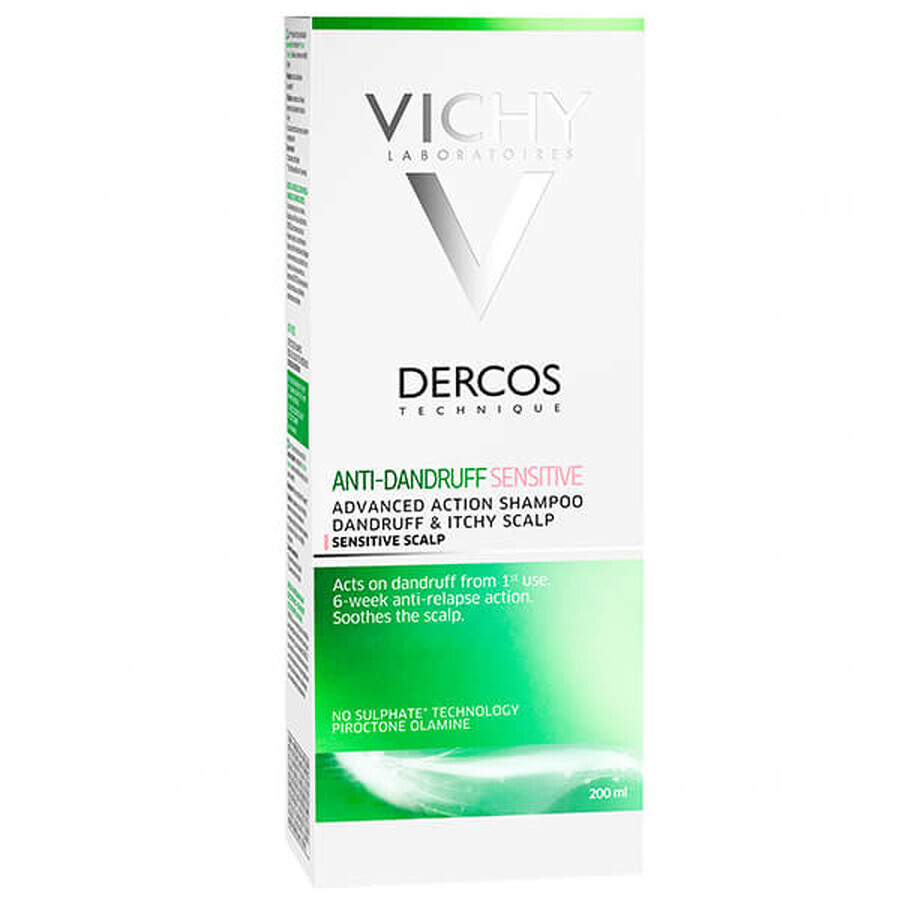 Vichy Dercos Sensitive, shampooing antipelliculaire, peau sensible, 200 ml