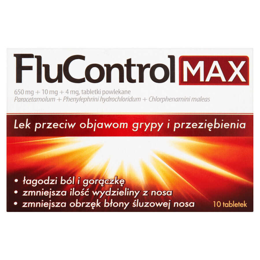 FluControl Max 650 mg + 10 mg + 4 mg, 10 comprimidos recubiertos con película