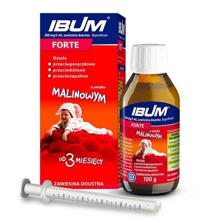 Ibum Forte 200 mg/ 5 ml, suspensión oral para niños a partir de 3 meses, sabor frambuesa, 100 g