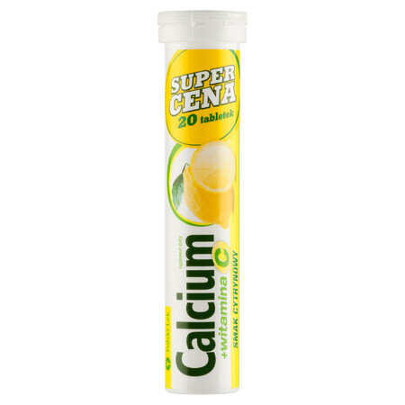 Calcio + vitamina C, sabor limón, 20 comprimidos efervescentes