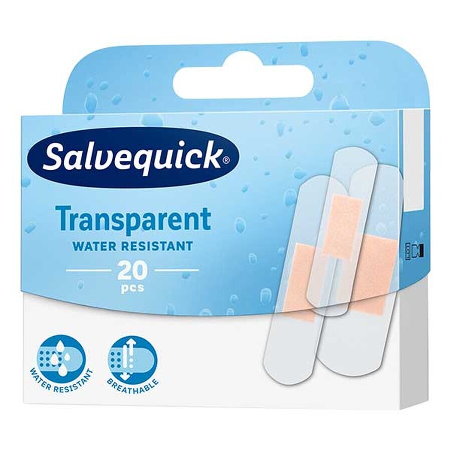 Salvequick Transparent, apósitos transparentes, impermeables, 20 unidades