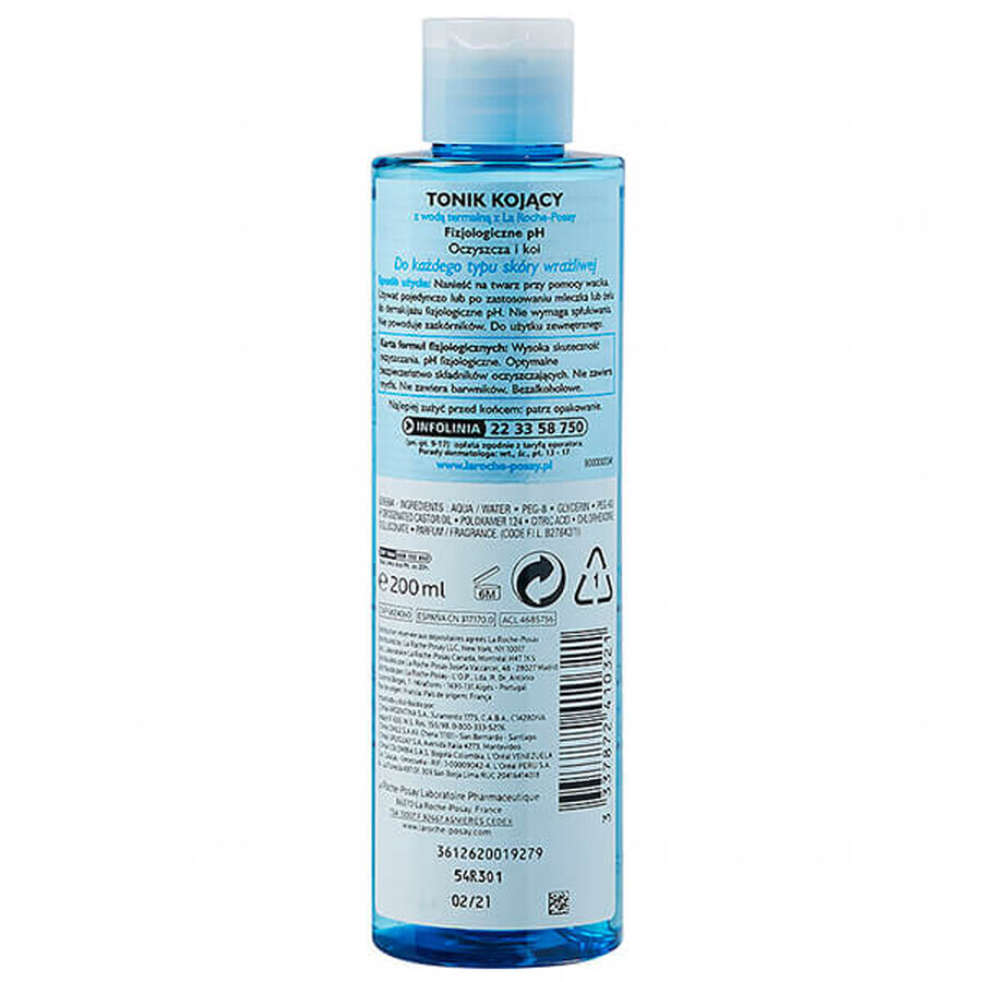 La Roche-Posay, verzachtende tonic voor het gezicht, Fysiologische pH, 200 ml