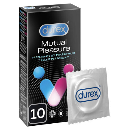 Durex Mutual Pleasure, preservativos con lubricante para prolongar el coito, acanalados con tachuelas, 10 piezas