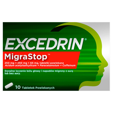 Excedrin Migra Stop 250 mg + 250 mg + 65 mg, 10 comprimidos recubiertos con película