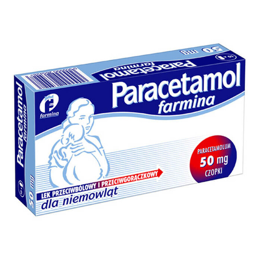 Paracetamol Farmina 50 mg, zetpillen voor zuigelingen, 10 stuks