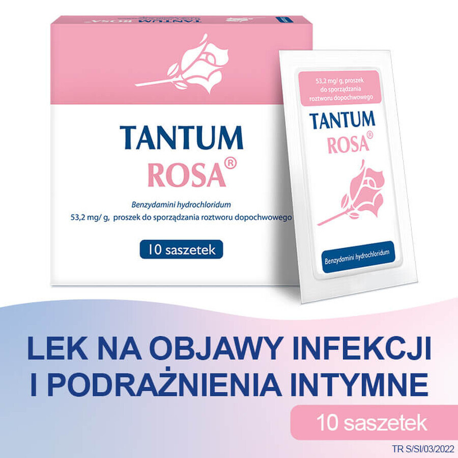 Tantum Rosa 53,2 mg/g, polvo para solución de irrigación vaginal, 10 sobres