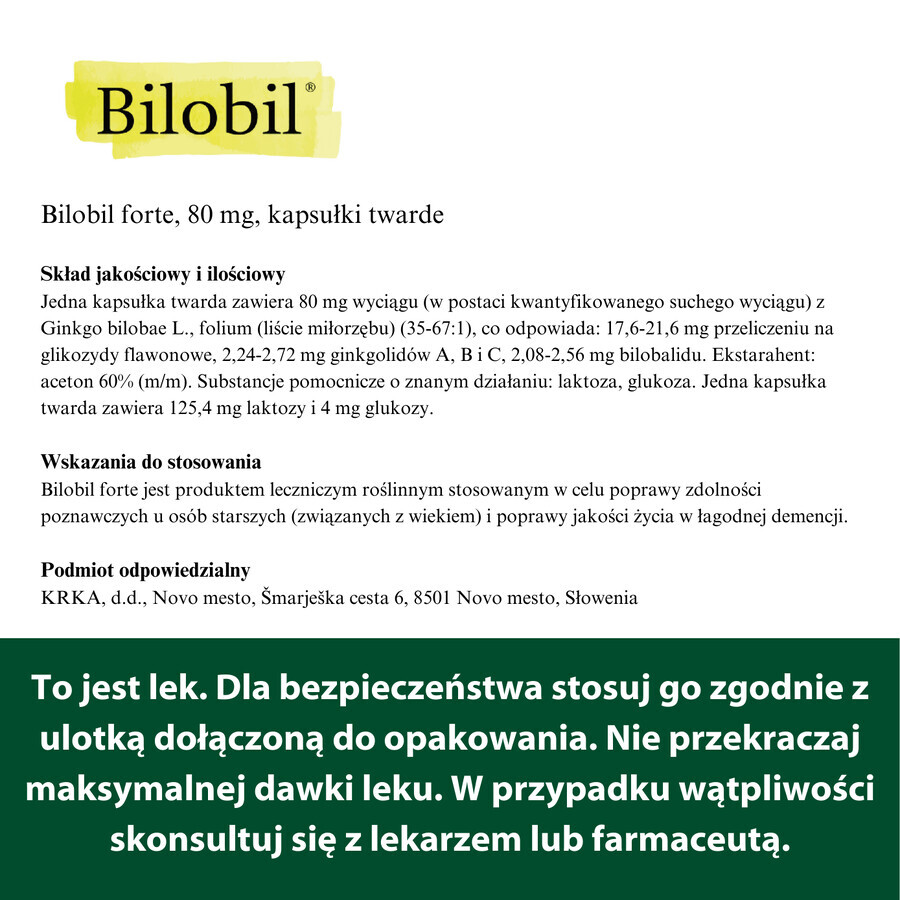 Bilobil Forte 80 mg, 90 cápsulas