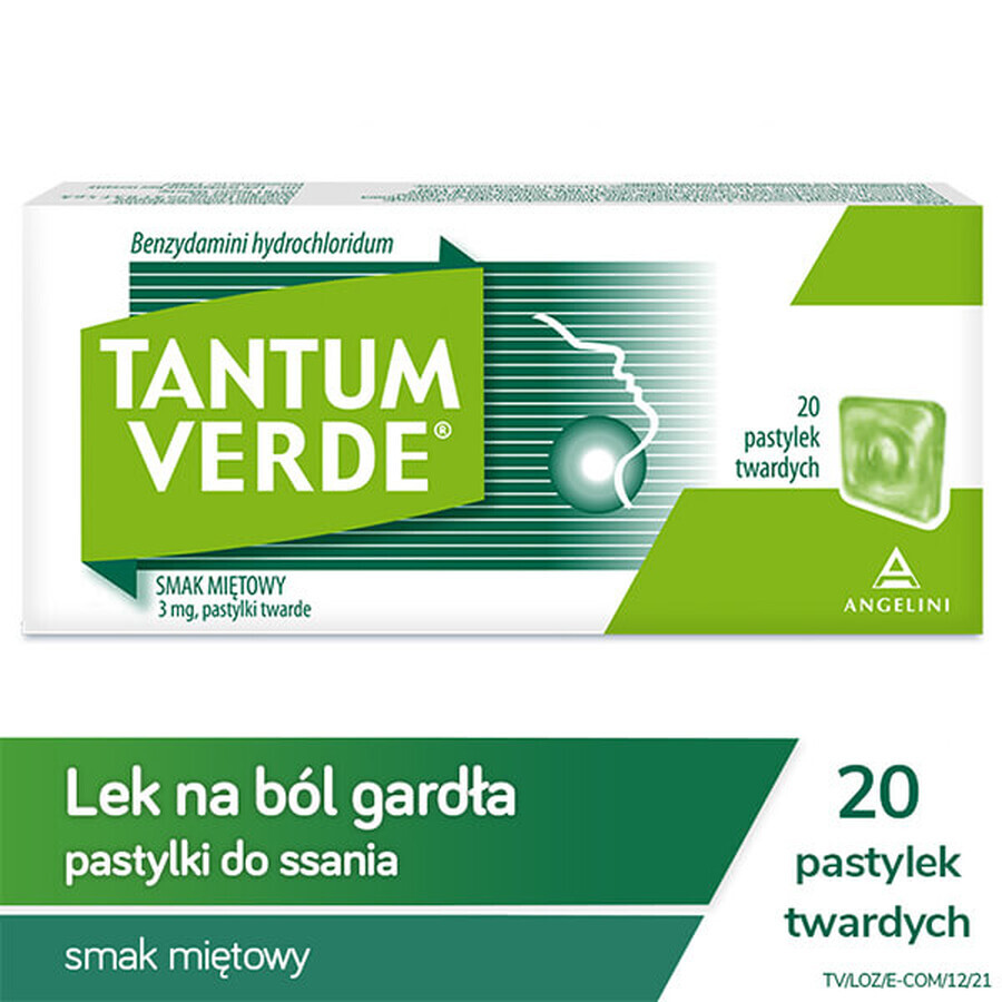 Tantum Verde 3 mg, sabor menta, 20 pastillas duras