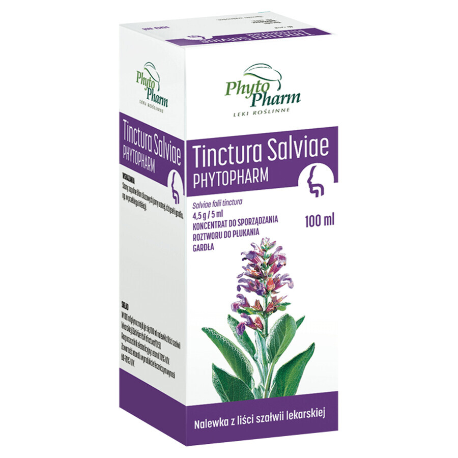 Tinctura Salviae Phytopharm 4,5 g/5 ml, concentrat pentru prepararea soluției de clătire a gâtului, 100 ml