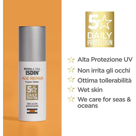 Isdin Fusion Water Age Repair Fluid de protectie solara pentru fata cu SPF 50 , 50 ml