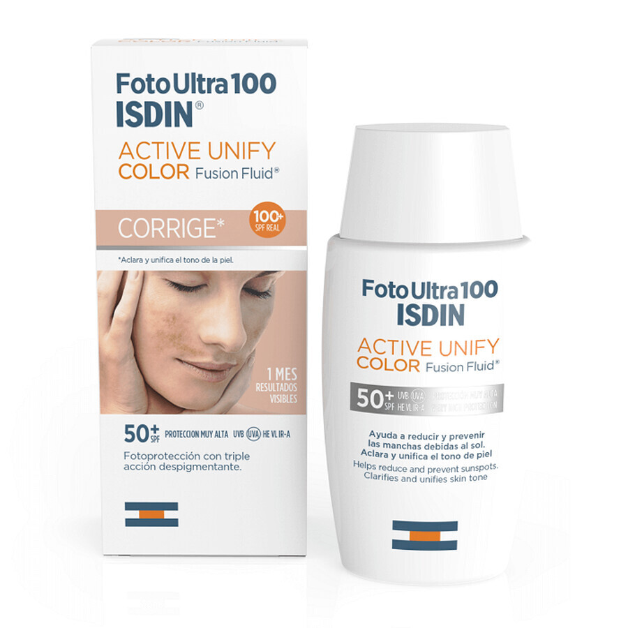 Isdin Active Unify Color Fusion Fluido de Protección Solar para el Rostro con FPS 50+, 50 ml