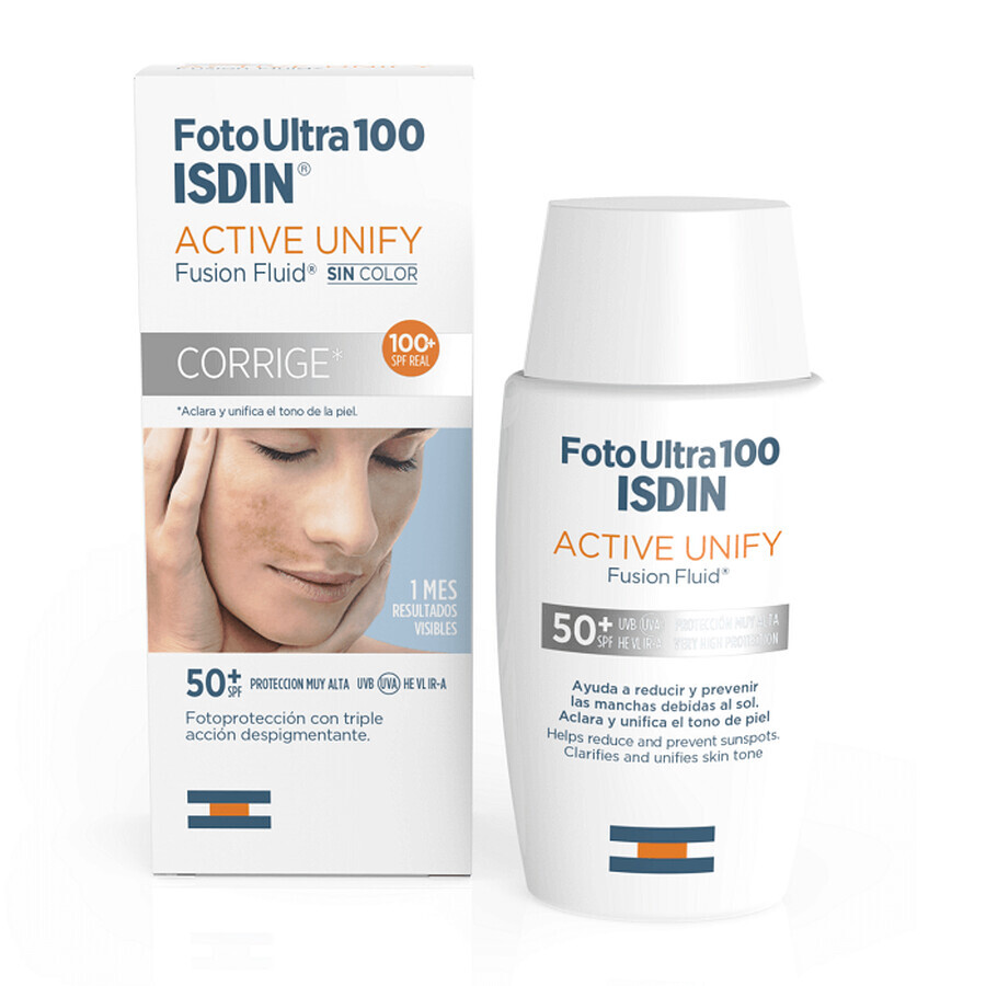 Isdin Active Unify Fusion Fluido de Protección Solar para el Rostro con FPS 50+, 50 ml