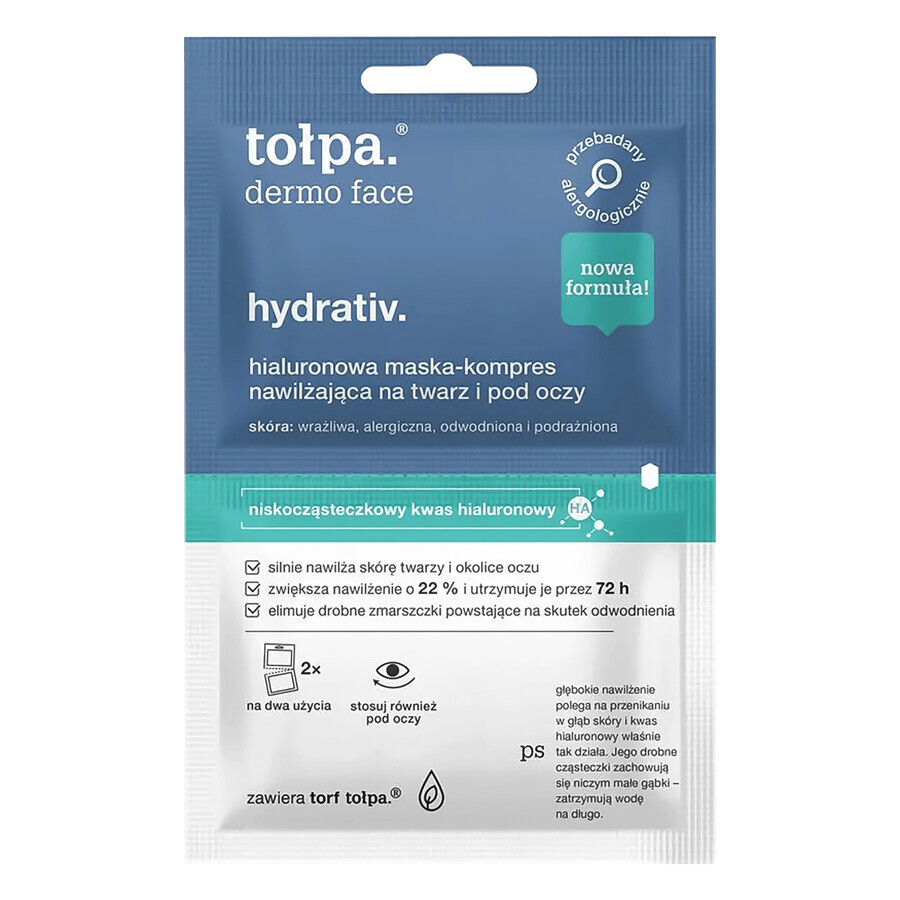 Tolpa Dermo Face Hydrativ, feuchtigkeitsspendende Gesichts- und Augenmaske mit Hyaluronsäure, 6 ml x 2 Tütchen