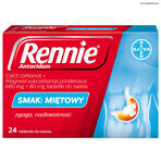 Rennie Anticidum 680 mg + 80 mg, sabor a menta, 24 pastillas