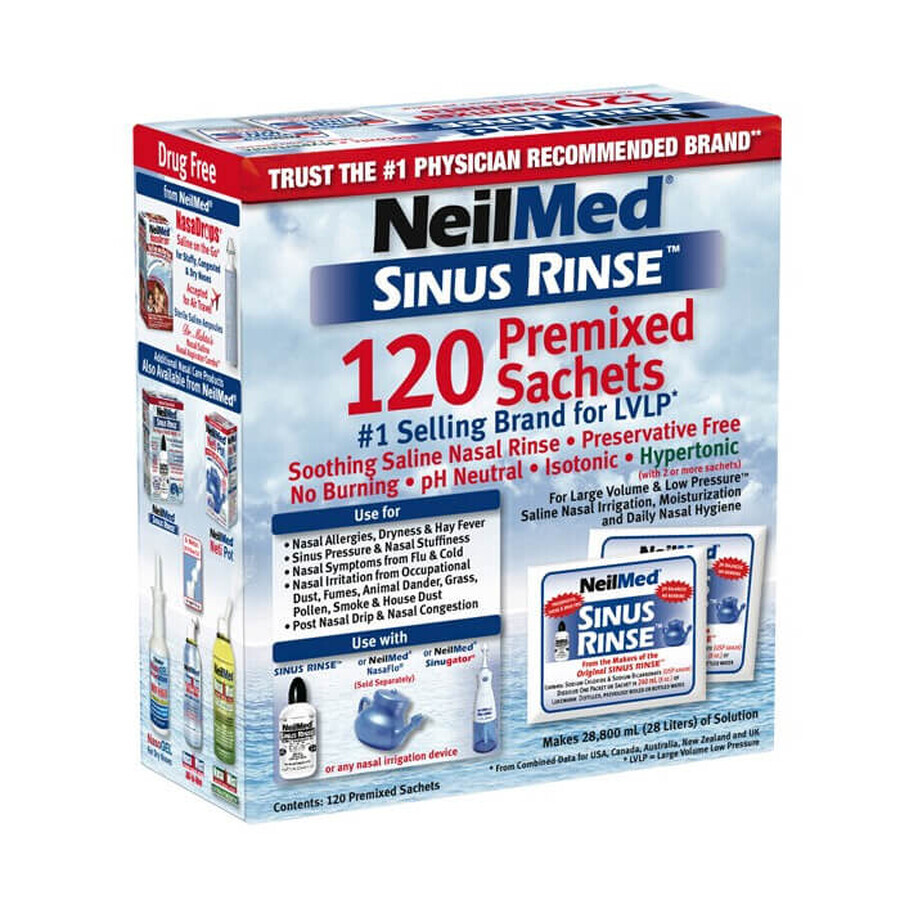 Sinus Rinse Kit, kit de recarga para irrigación de los senos nasales para adultos, 120 sobres