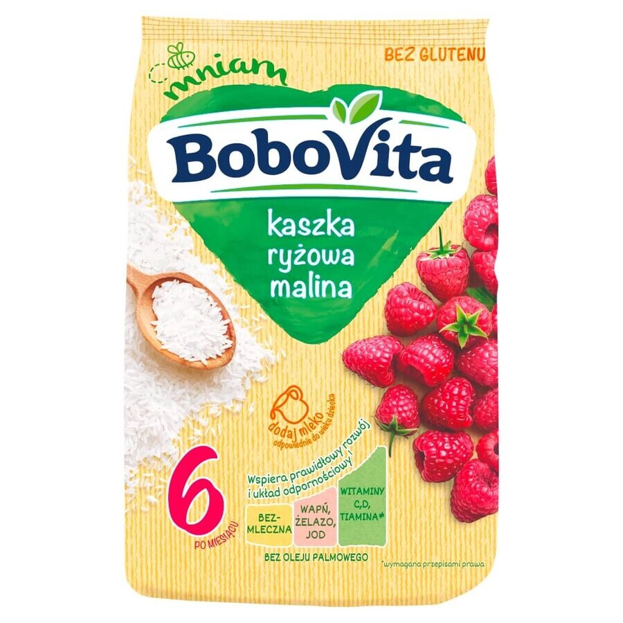 BoboVita Papilla de arroz, frambuesa, sin lácteos, sin gluten, después de 6 meses, 180 g