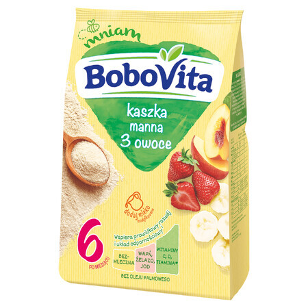 BoboVita Papilla de sémola, 3 frutas, sin lácteos, después de 6 meses, 180 g