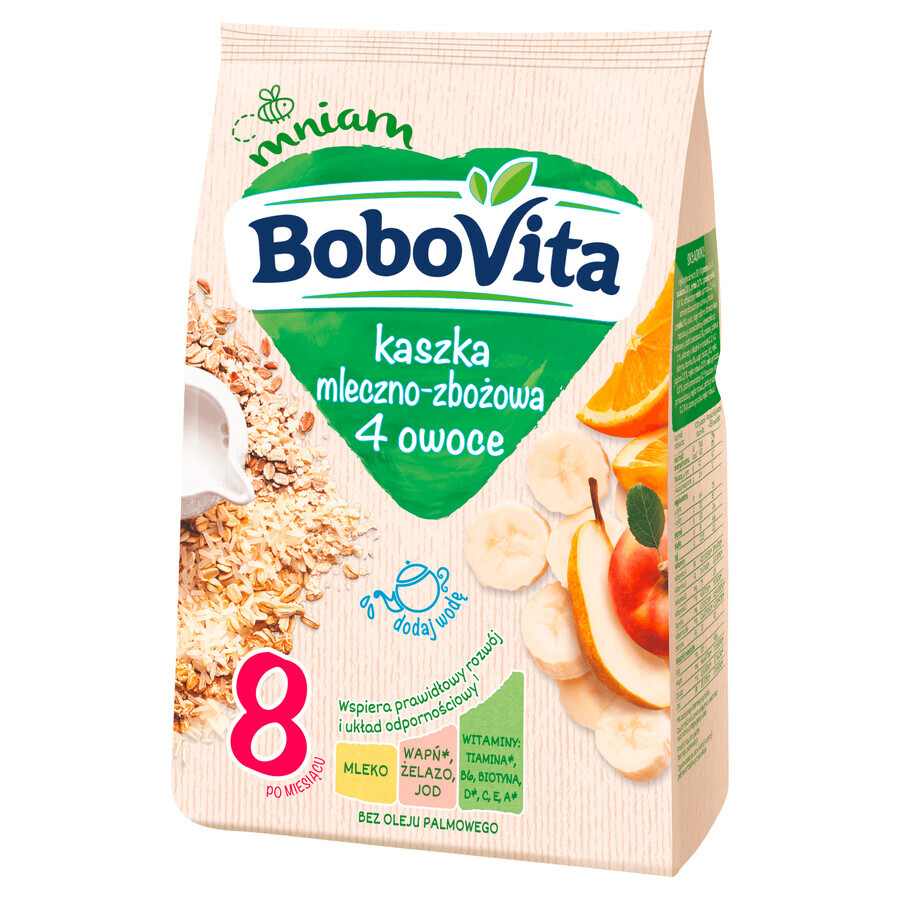 BoboVita Papilla de leche y cereales, 4 frutas, a partir de 8 meses, 230 g