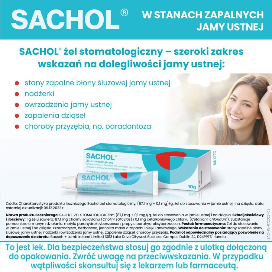 Sachol (87,1 mg + 0,1 mg)/g, gel dental, 10 g