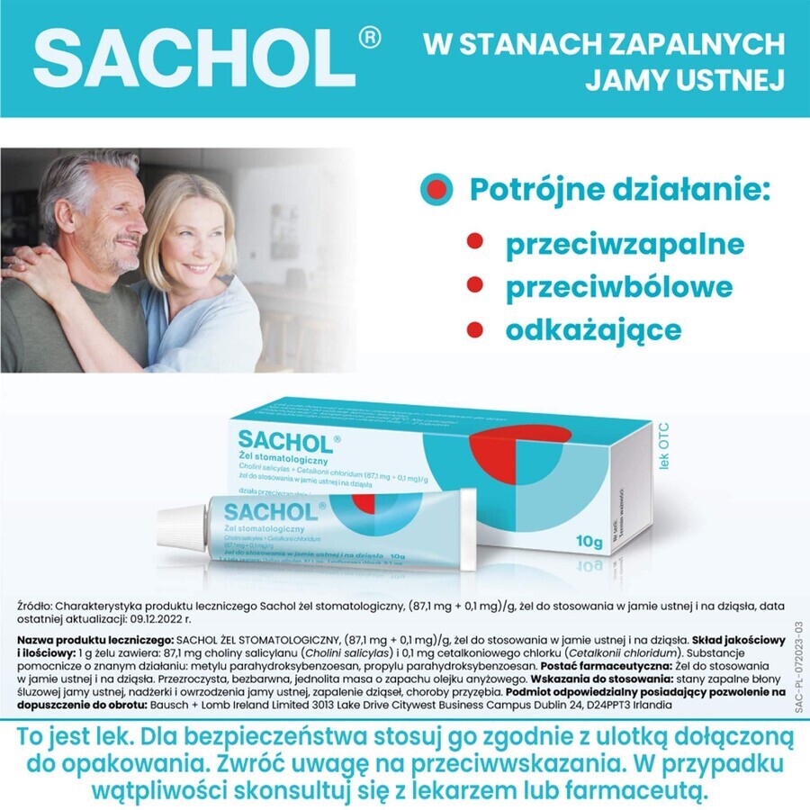 Sachol (87,1 mg + 0,1 mg)/g, gel dental, 10 g