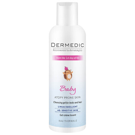 Dermedic Linum Emolient Baby, gel limpiador cremoso desde el 1er día de vida, pieles secas, atópicas, con síntomas de psoriasis, 200 ml