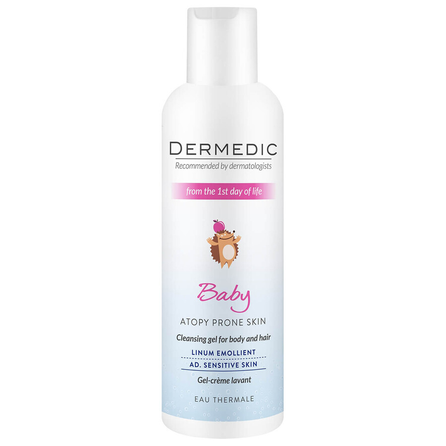 Dermedic Linum Emolient Baby, gel limpiador cremoso desde el 1er día de vida, pieles secas, atópicas, con síntomas de psoriasis, 200 ml