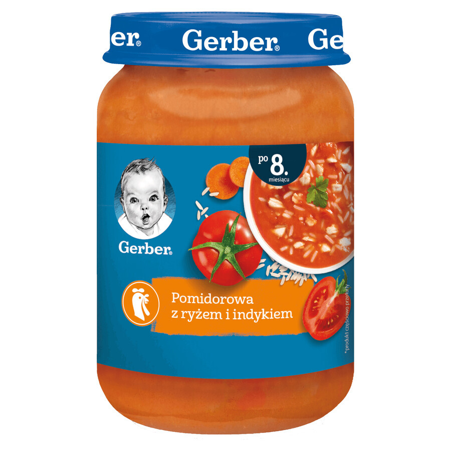 Sopa de gerber, tomate con arroz y pavo, a partir de 8 meses, 190 g