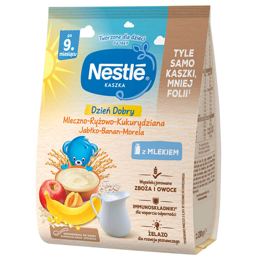 Nestle Dzień Dobry Gachas de arroz y maíz, manzana, plátano y albaricoque, leche, después de 9 meses, 230 g