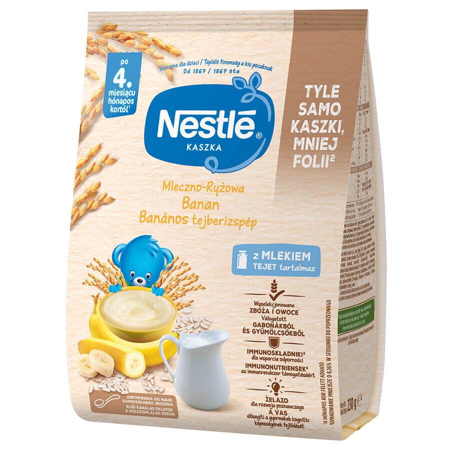 Cereali Nestle Latte e Riso, banana, senza glutine, dopo 4 mesi, 230 g