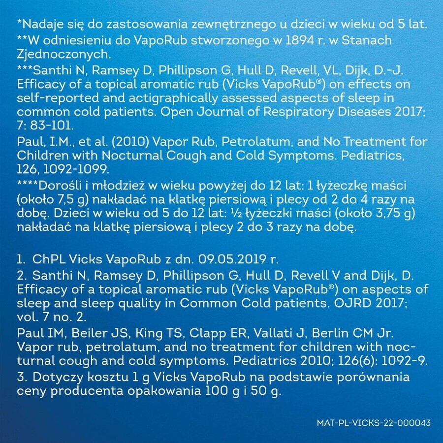 Vicks VapoRub, pomada para niños a partir de 5 años y adultos, 100 g