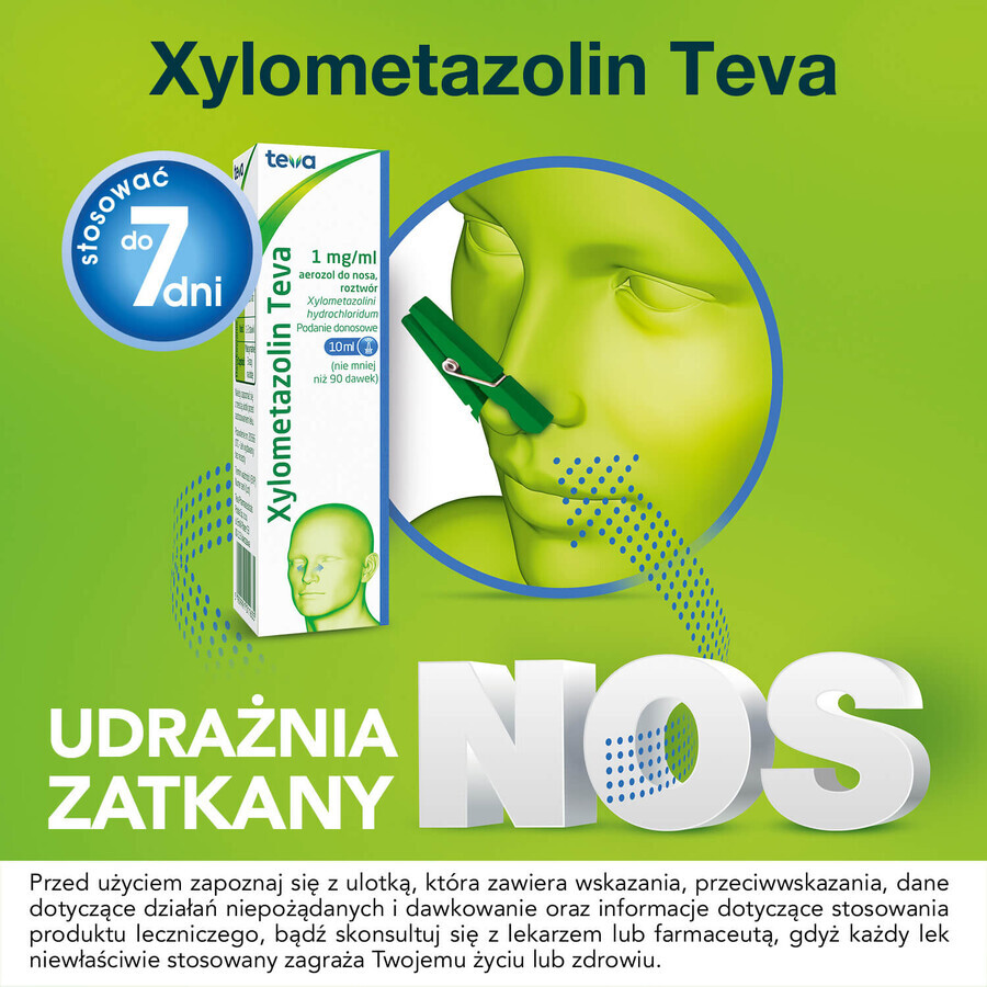 Xilometazolina Teva 1 mg/ ml, aerosol nasal, 10 ml