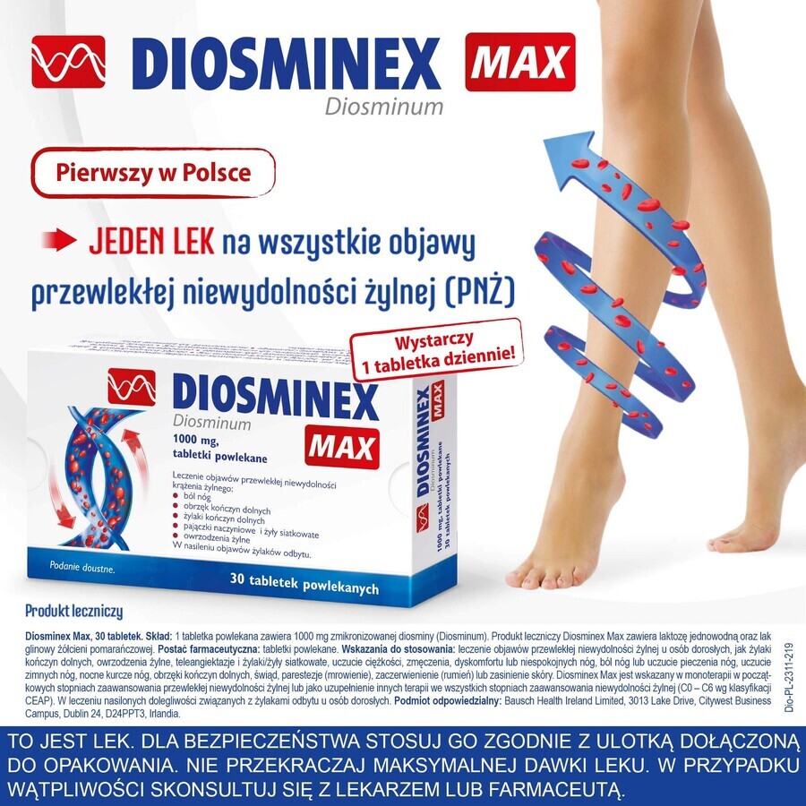 Diosminex Max 1000 mg, 30 filmomhulde tabletten