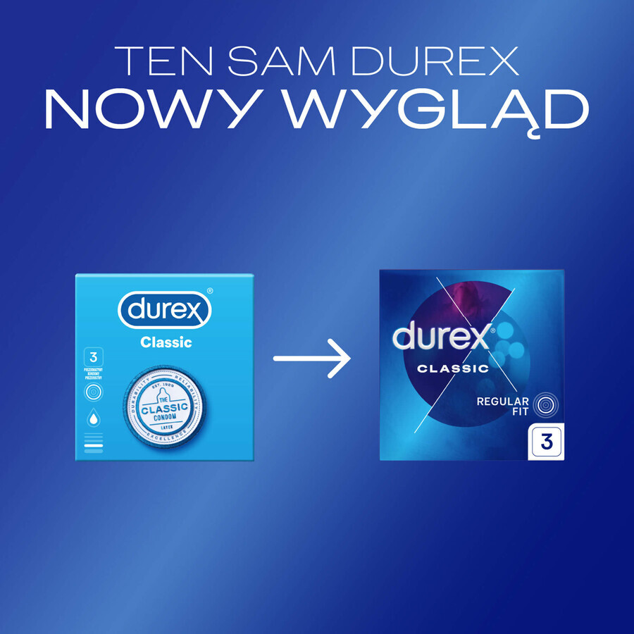 Durex Classic, preservativos clásicos lisos, 3 piezas