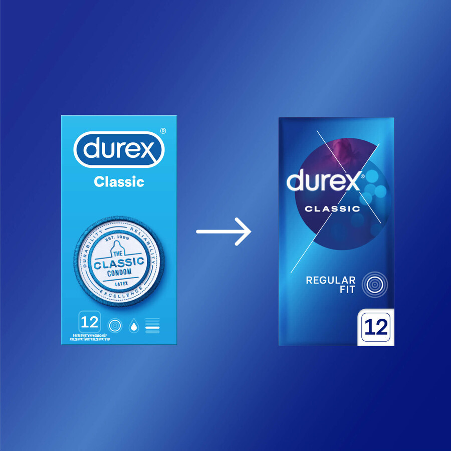 Durex Classic, preservativos clásicos lisos, 12 piezas