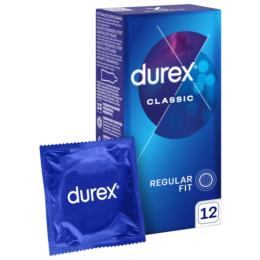 Durex Classic, preservativos clásicos lisos, 12 piezas