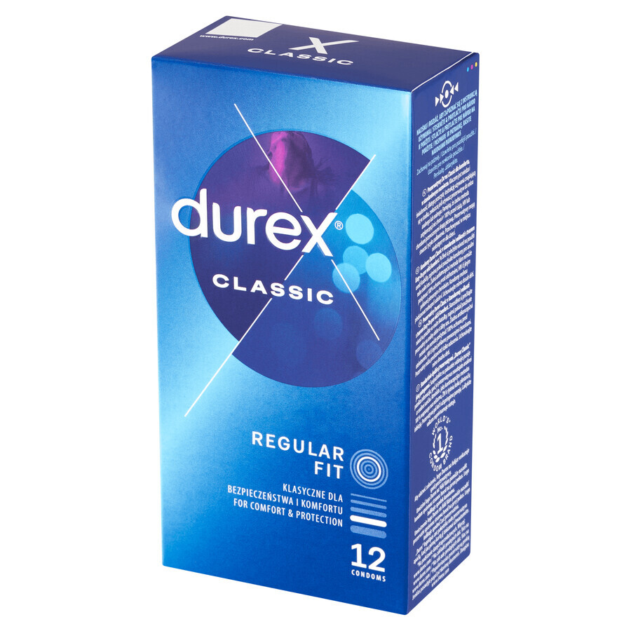 Durex Classic, preservativos clásicos lisos, 12 piezas