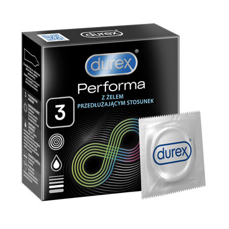 Durex Performa, condooms met verlengend glijmiddel, 3 stuks