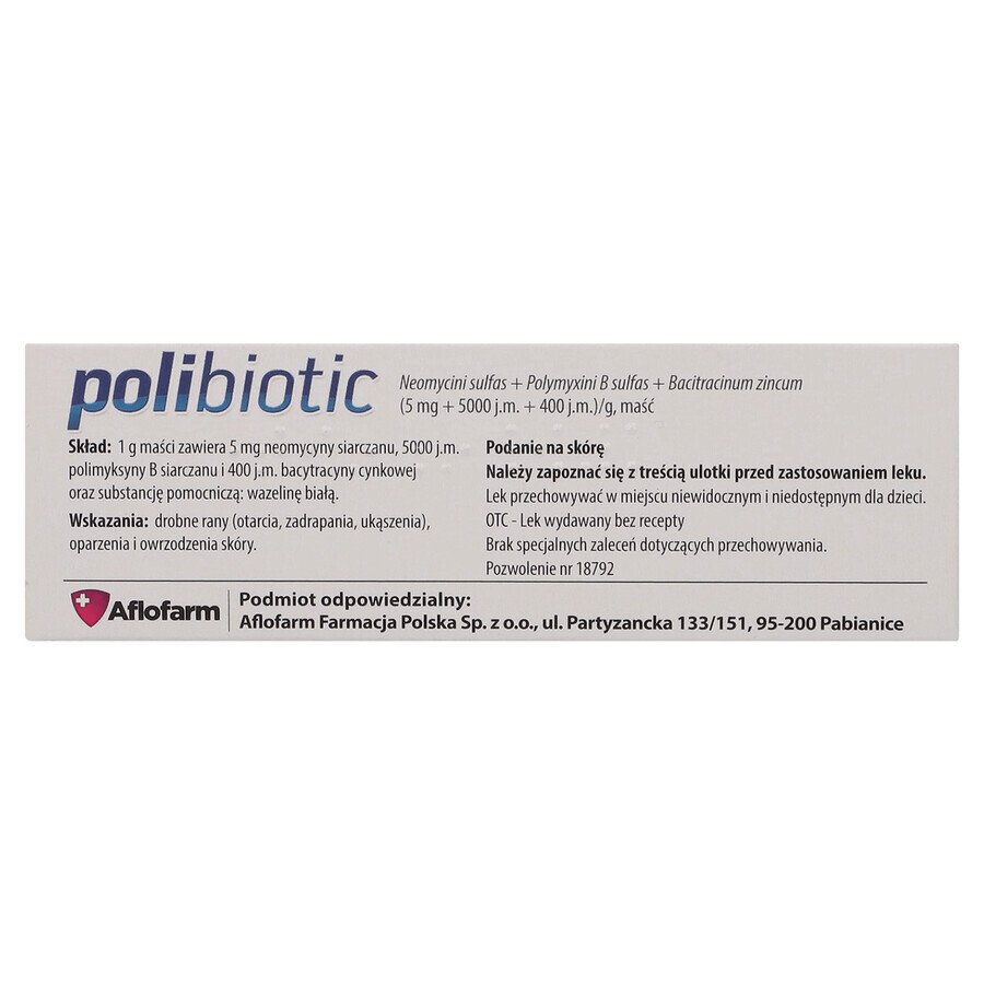 Polybiotic (5 mg + 5000 IU + 400 IU)/g, ointment, 15 g