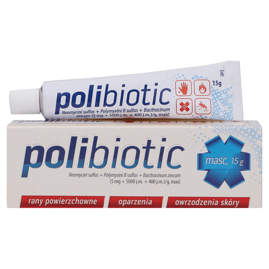 Polybiotic (5 mg + 5000 IU + 400 IU)/g, ointment, 15 g