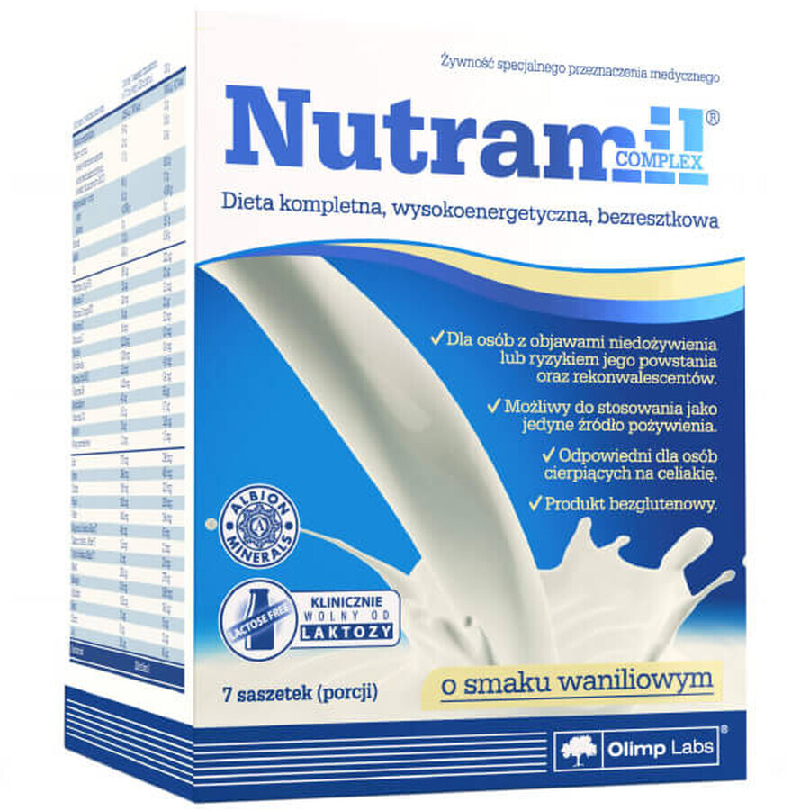 Olimp Nutramil Complex, preparado nutricional, sabor vainilla, 72 g x 7 sobres