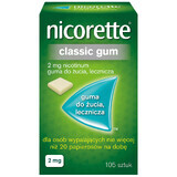 Nicorette Classic Gum 2 mg, medicated chewing gum, 105 pieces