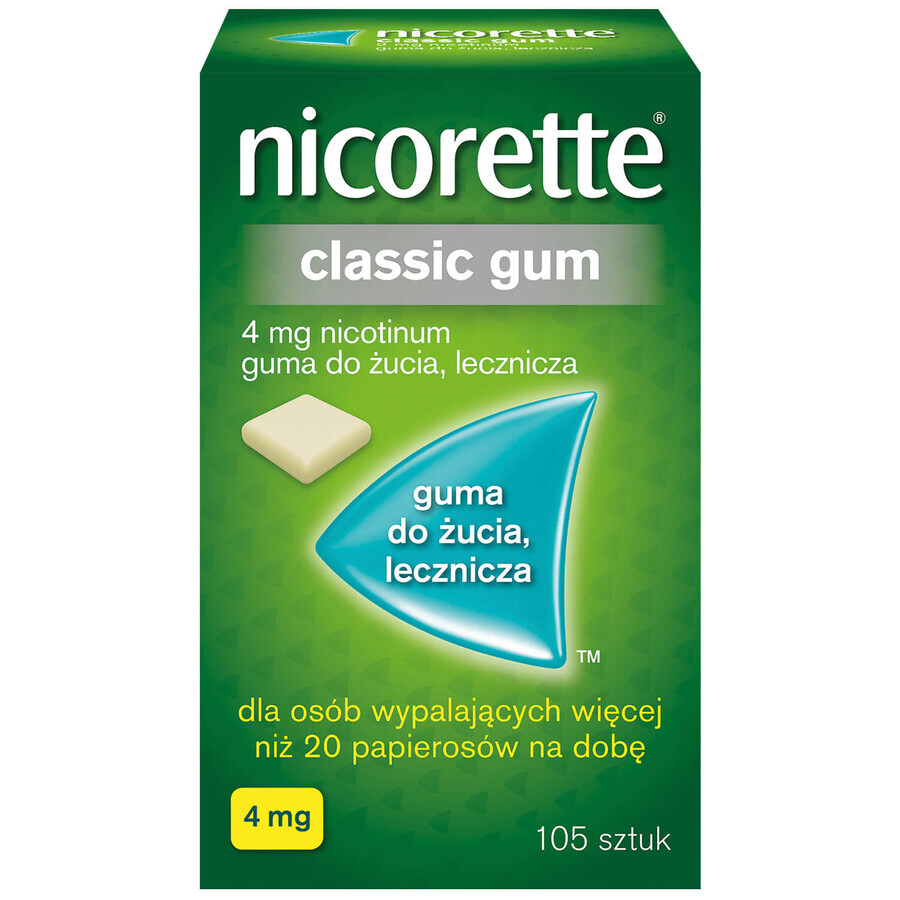 Nicorette Classic Gum 4 mg, medicated chewing gum, 105 pieces